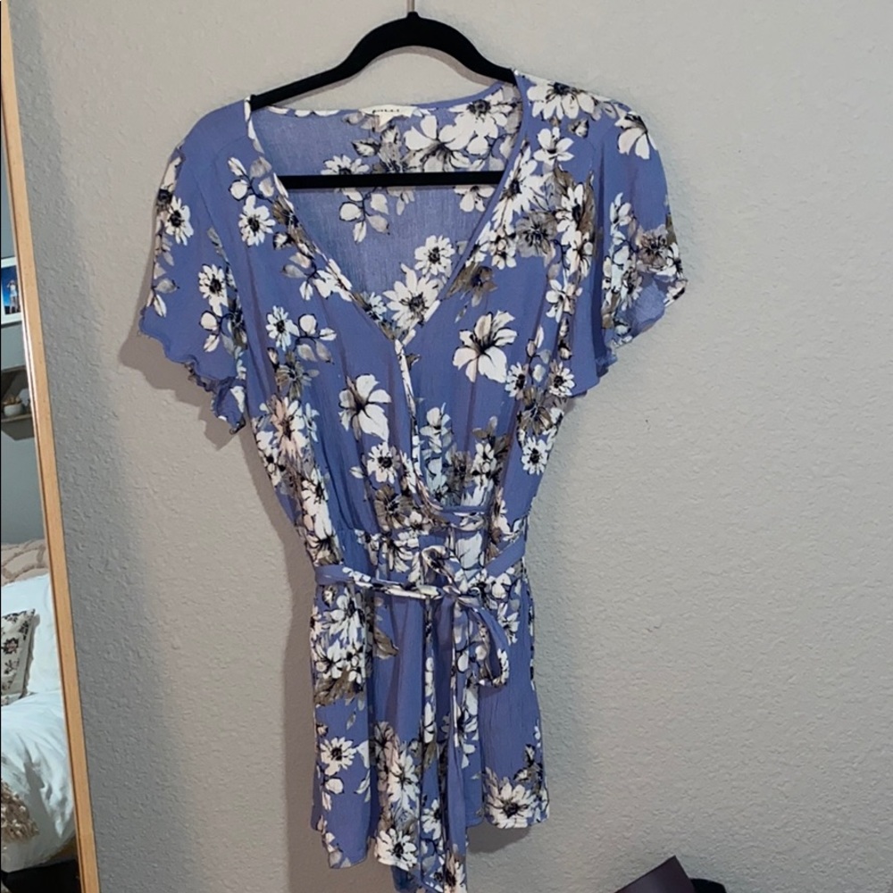 Blue and white floral romper